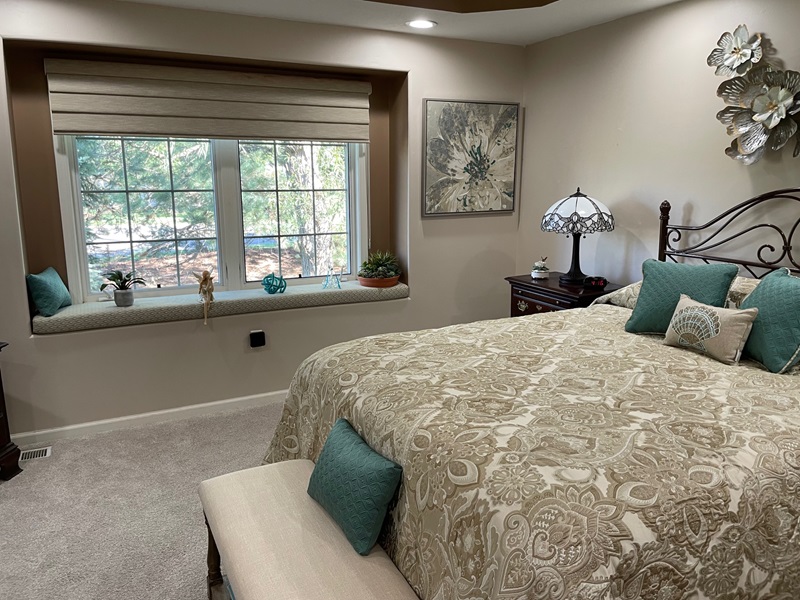 Hunter Douglas Vignette Shade with room darkening lining.